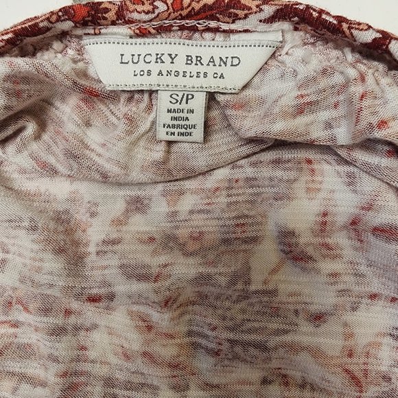 Lucky Brand Red/Cream Paisley Boho Top Size Small Petite - Picture 4 of 7